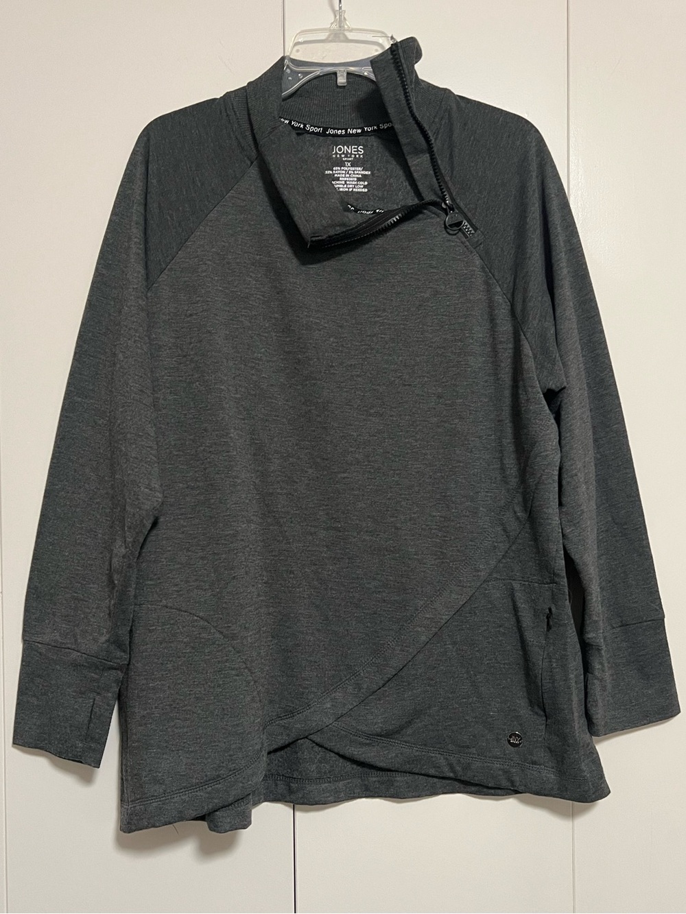 JONES NEW YORK Sport Gray Pullover Lightweight Sweatshirt Plus 1X Zip Mock Neck